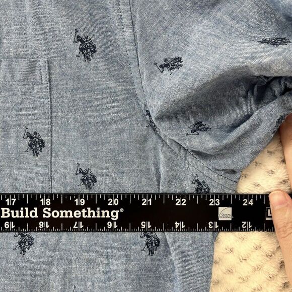 U.S. Polo Assn. Button Down‎ Shirt Pony Print Short Sleeve Light Blue L - Picture 3 of 7